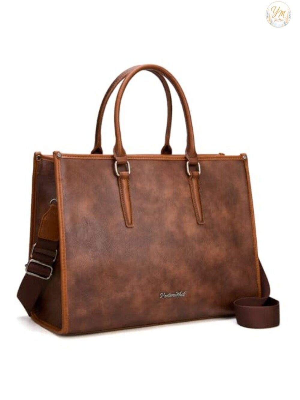 15.6" Laptop Tote Bag for Women, Vegan Leather Work Briefcase with Adjustable